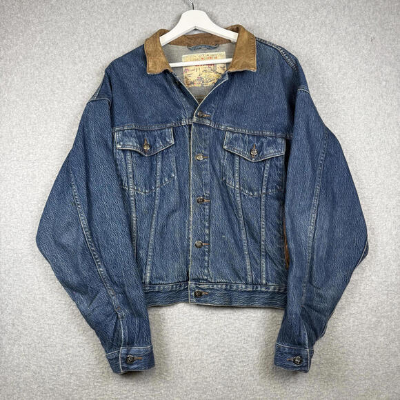 Vintage Anchor Blue WKWR Denim Jacket leather Collar Men’s M Workwear